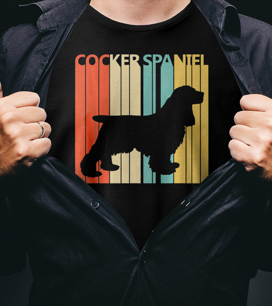 Cocker Spaniel Silhouette Retro Colors For Dog Dad T-Shirt