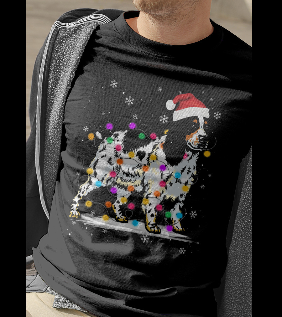 Cocker Spaniel Santa Hat Christmas Lights Snowflakes T-Shirt