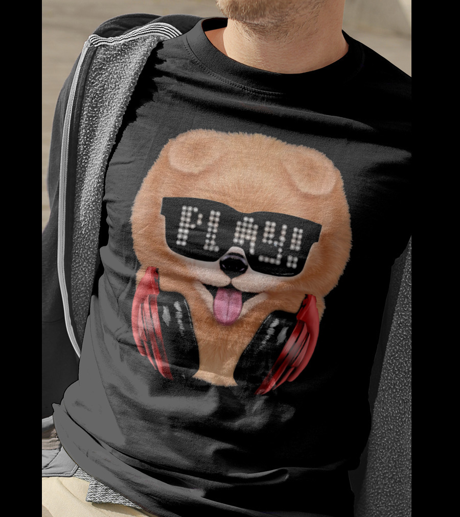Cream Pomeranian Dog DJ In Sunglass With Play Headphones T-Shirt