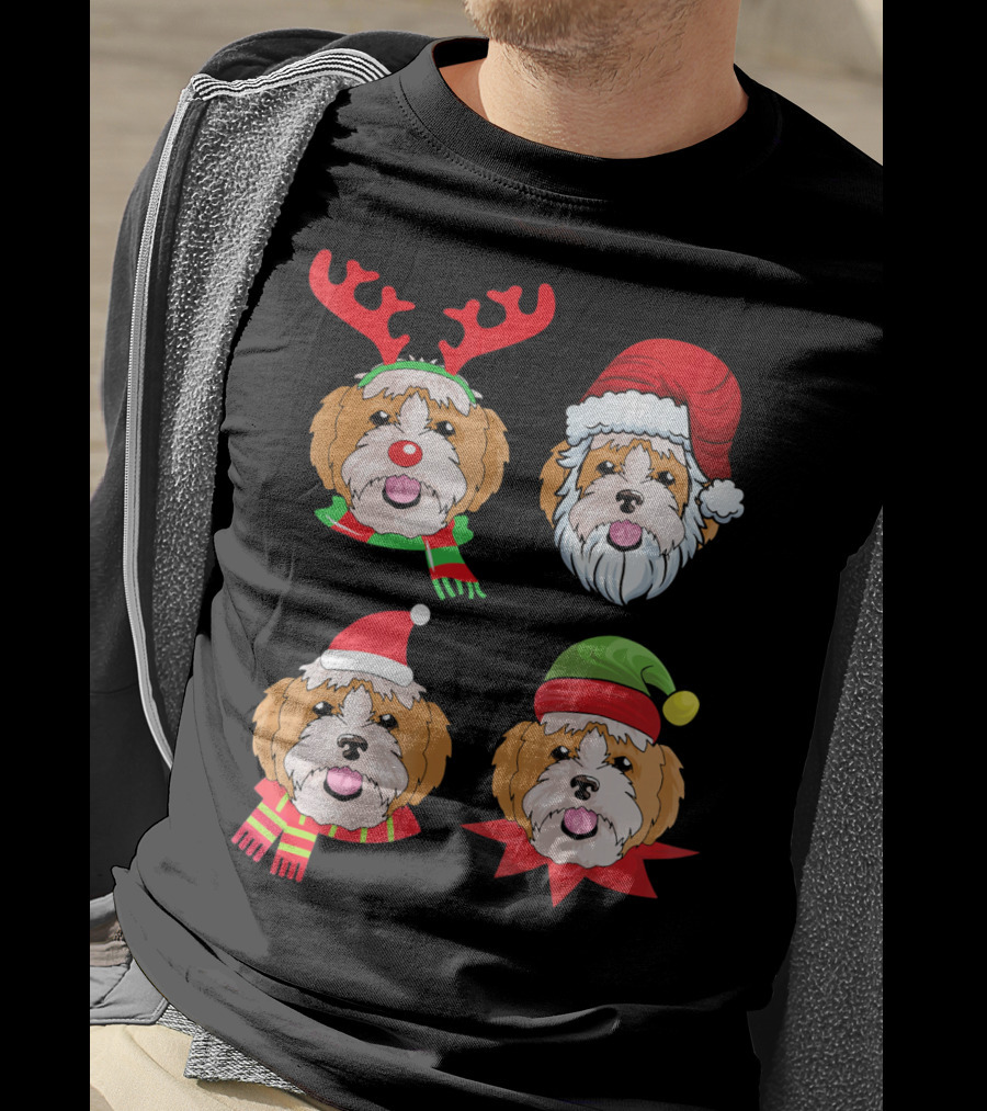 Cute Shih Tzu Christmas Santa Dog Reindeer Holiday Hats T-Shirt
