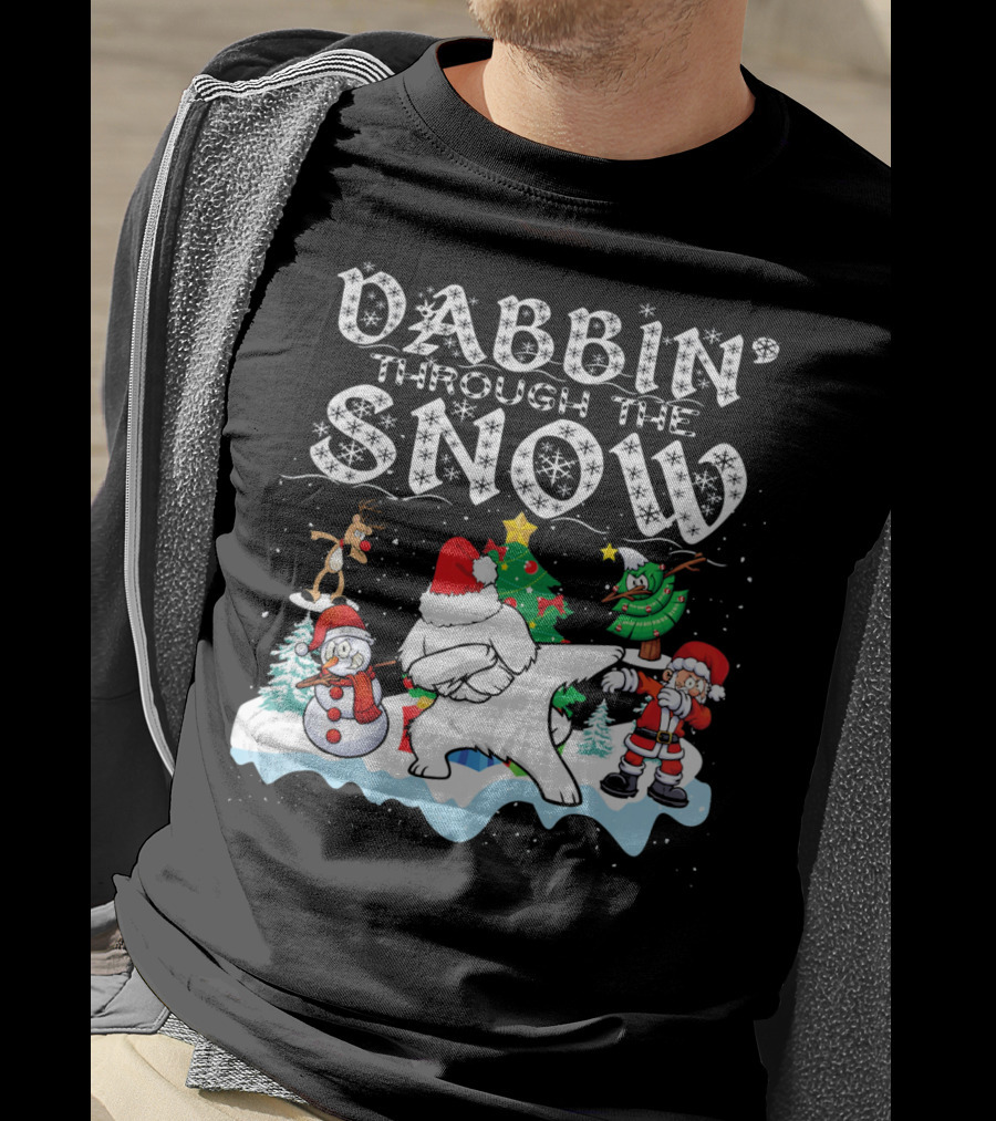 Dabbin Through The Snow Santa Maltese Dog Snowman Christmas Tree T-Shirt