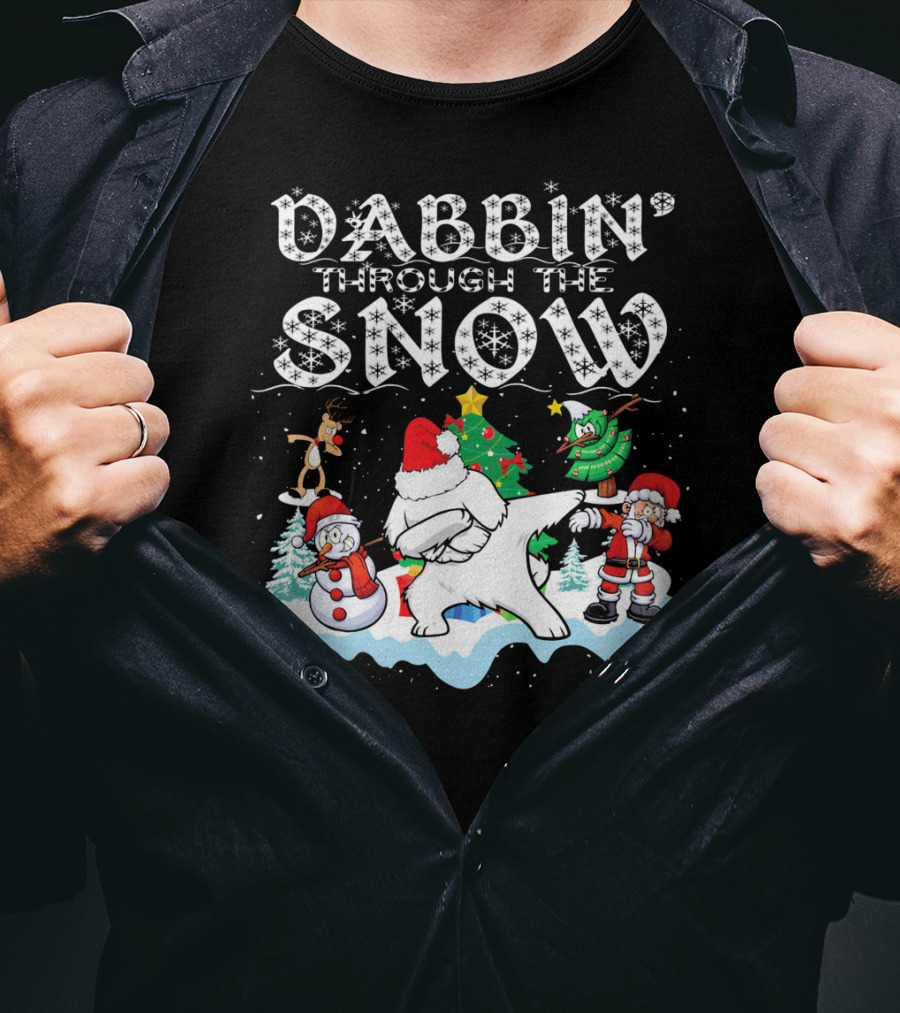 Dabbin Through The Snow Santa Maltese Dog Snowman Christmas Tree T-Shirt