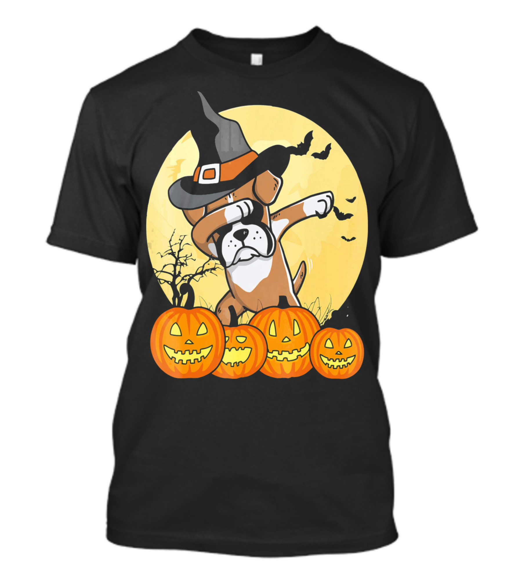 Dabbing Boxer Dog Witch Hat Pumpkin Halloween Dab Dance T-Shirt