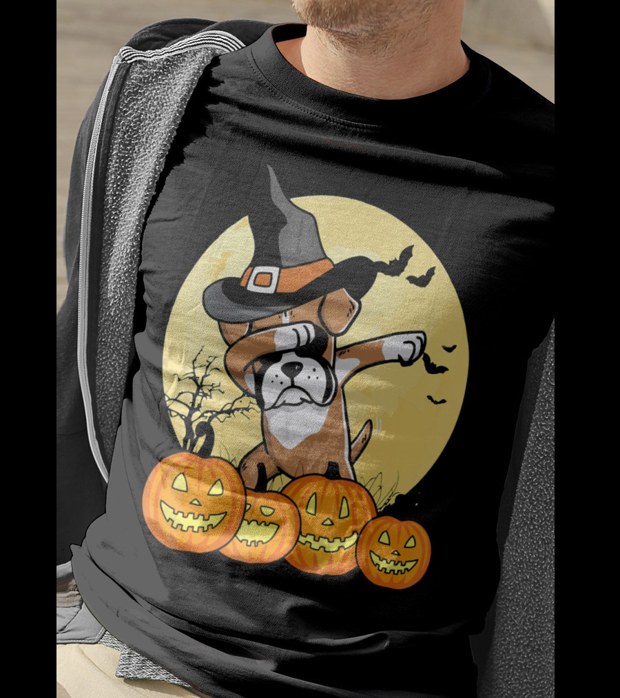 Dabbing Boxer Dog Witch Hat Pumpkin Halloween Dab Dance T-Shirt