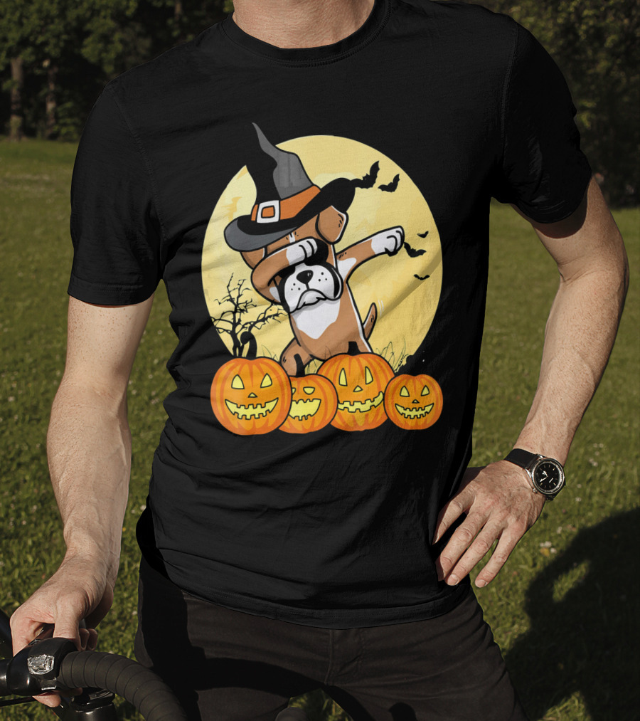Dabbing Boxer Dog Witch Hat Pumpkin Halloween Dab Dance T-Shirt