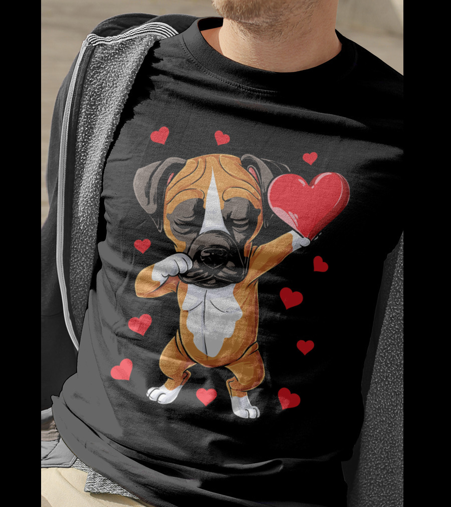 Boxer Dog Dabbing Valentine Heart For Dog Lovers T-Shirt