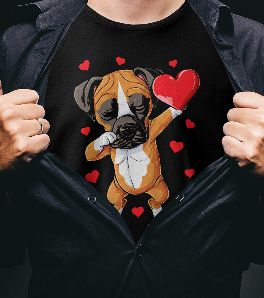 Boxer Dog Dabbing Valentine Heart For Dog Lovers T-Shirt