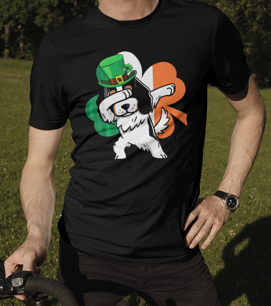Cavalier King Charles Spaniel Dabbing Irish Clover St Patricks Day T-Shirt