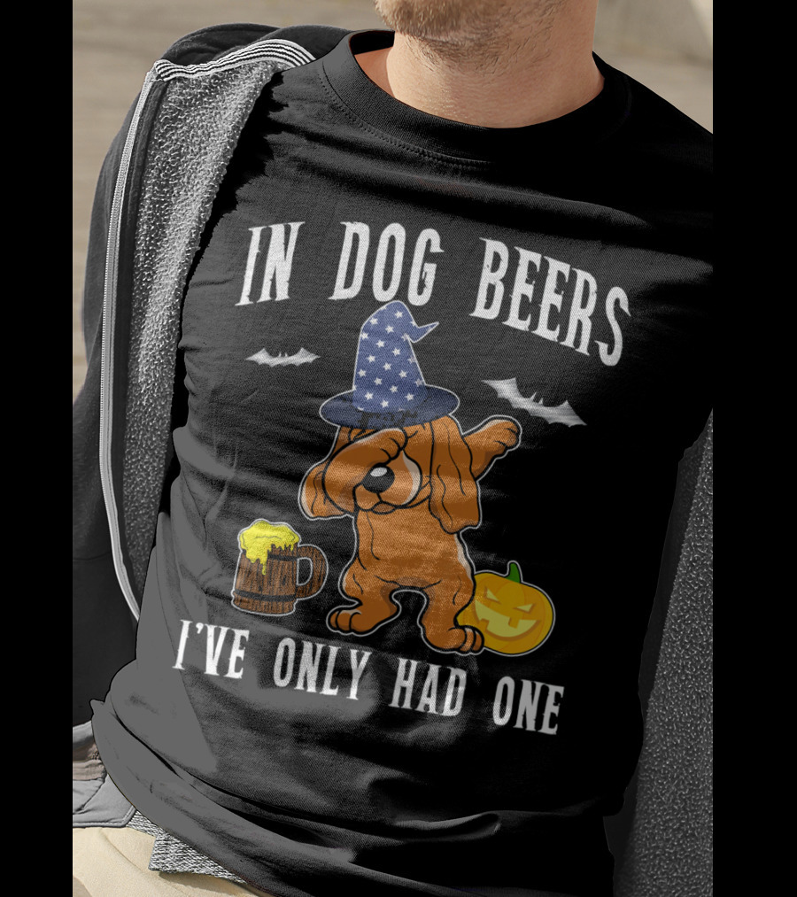 In Dog Beers Halloween Cocker Spaniel Dabbing With Pumpkin And Beer T-Shirt