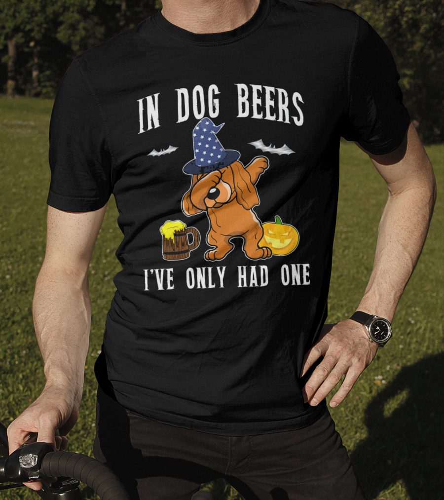 In Dog Beers Halloween Cocker Spaniel Dabbing With Pumpkin And Beer T-Shirt