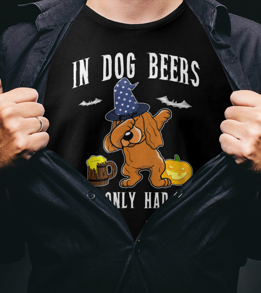 In Dog Beers Halloween Cocker Spaniel Dabbing With Pumpkin And Beer T-Shirt