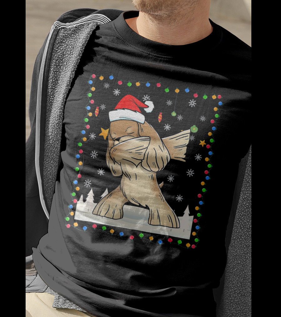 Dabbing Cocker Spaniel Santa Christmas Light T-Shirt