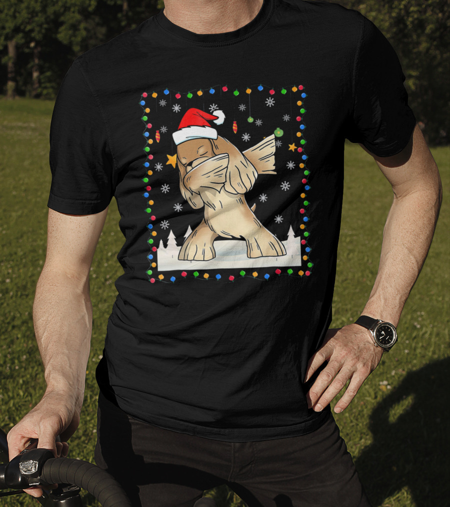 Dabbing Cocker Spaniel Santa Christmas Light T-Shirt