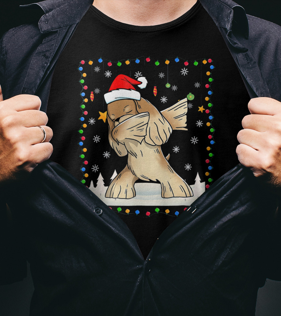 Dabbing Cocker Spaniel Santa Christmas Light T-Shirt