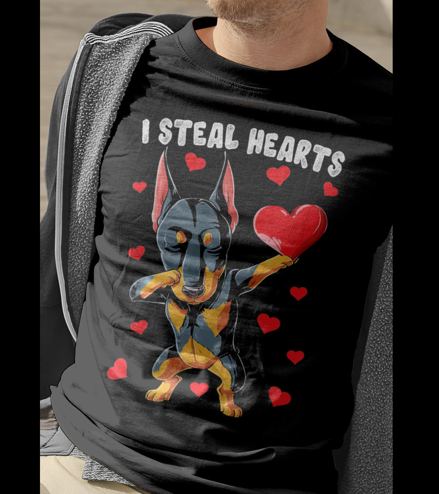 Dabbing Doberman I Steal Hearts Cute Heart-Loving Dogs T-Shirt