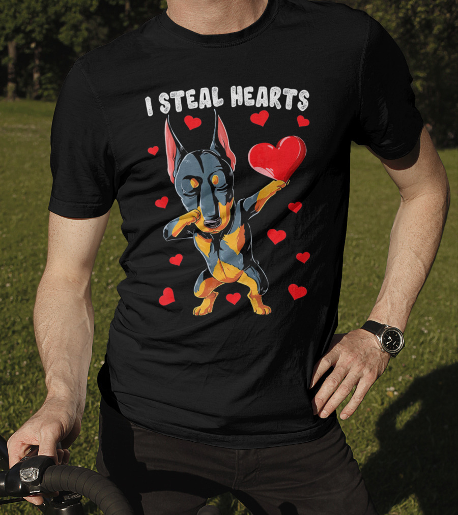 Dabbing Doberman I Steal Hearts Cute Heart-Loving Dogs T-Shirt