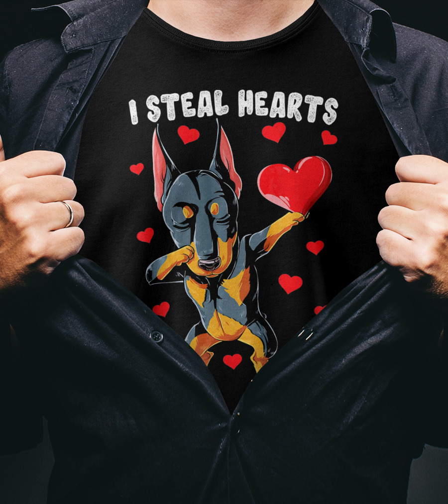 Dabbing Doberman I Steal Hearts Cute Heart-Loving Dogs T-Shirt