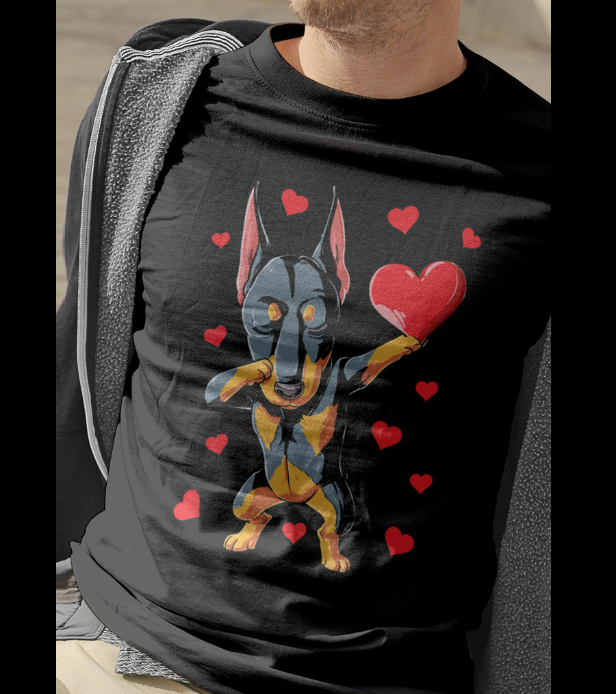 Dabbing Doberman Valentines Day Dog Love Heart T-Shirt