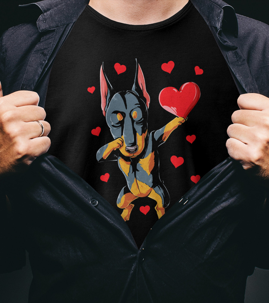 Dabbing Doberman Valentines Day Dog Love Heart T-Shirt