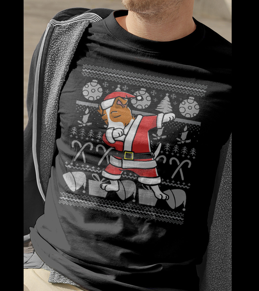Dabbing Jack Russell Terrier Santa Ugly Christmas T-Shirt