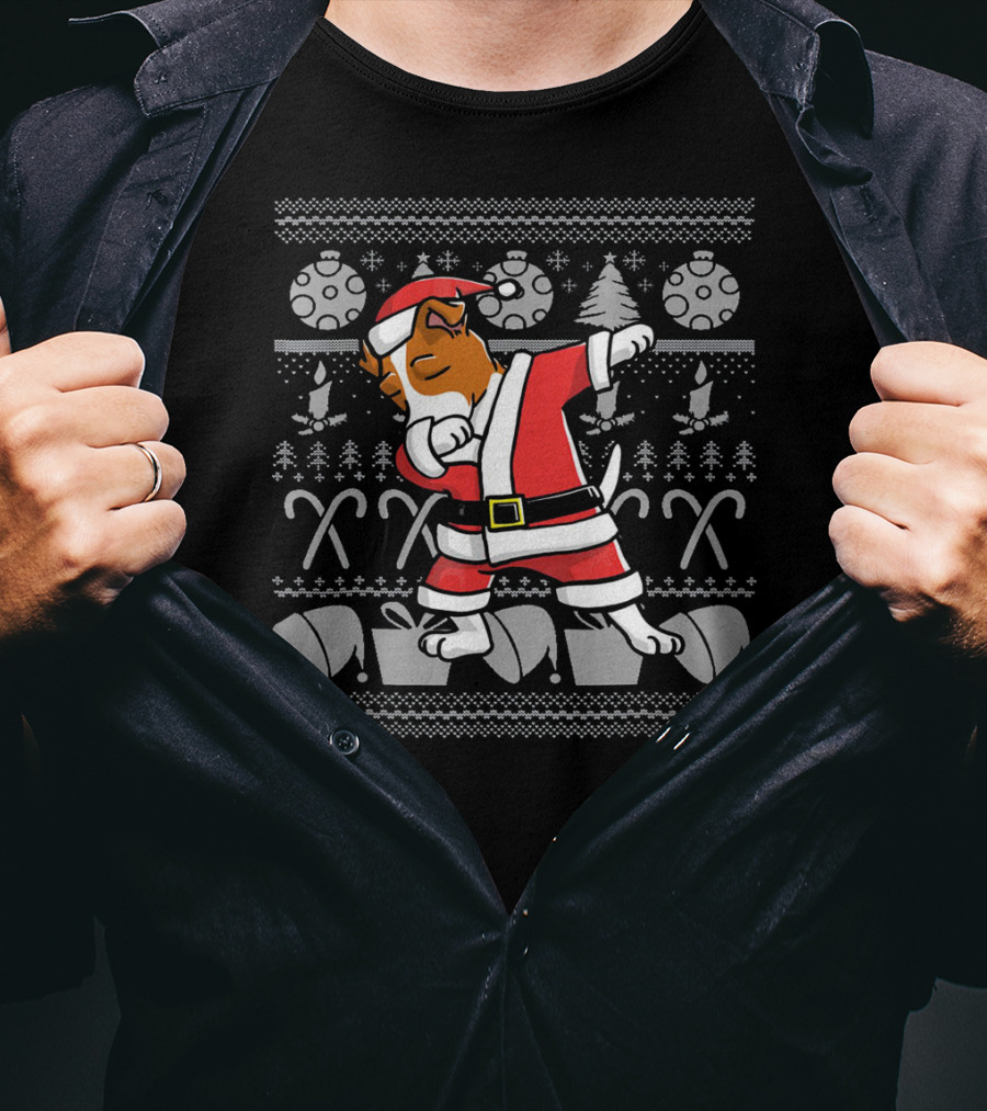Dabbing Jack Russell Terrier Santa Ugly Christmas T-Shirt