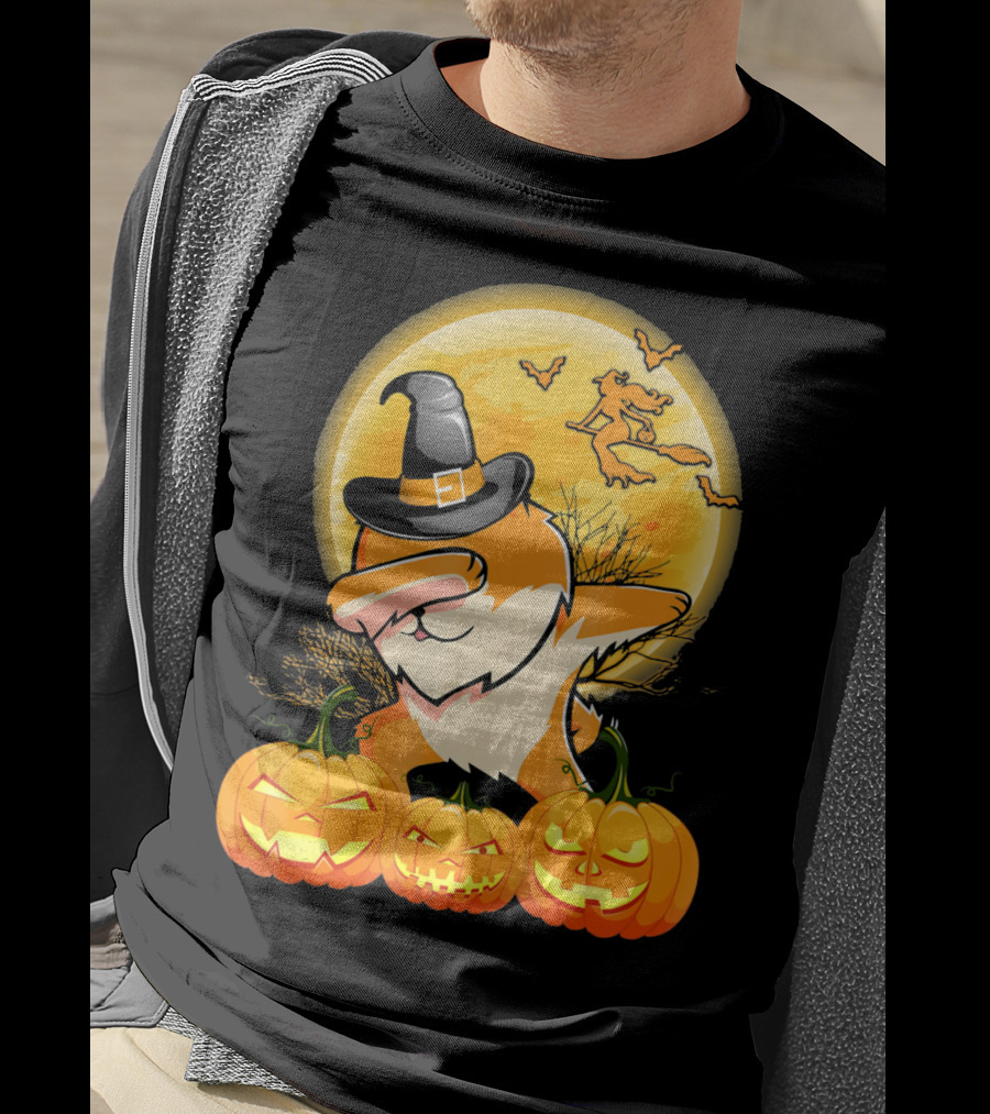 Dabbing Pomeranian Dog Halloween Pumpkin Witch Moon T-Shirt