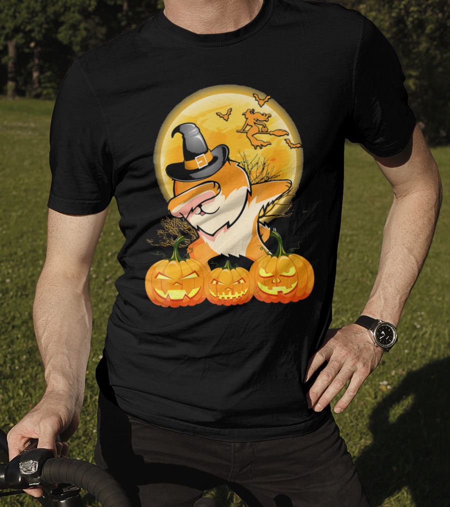 Dabbing Pomeranian Dog Halloween Pumpkin Witch Moon T-Shirt