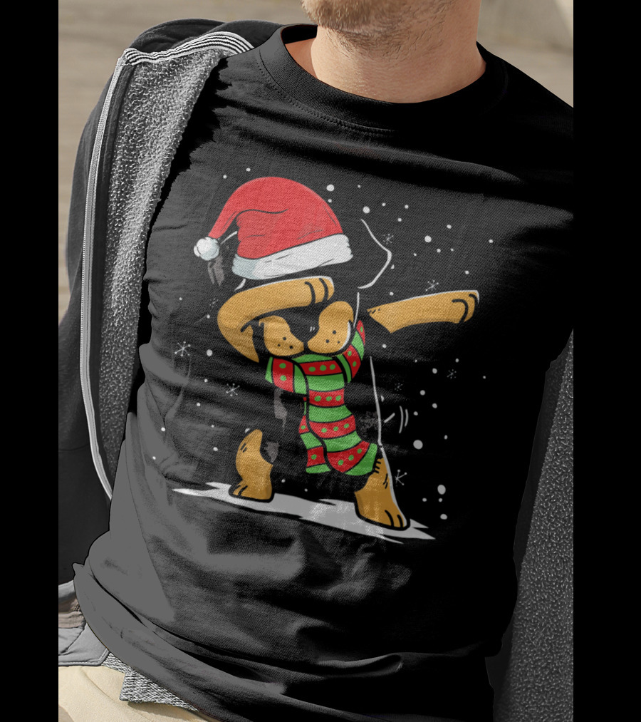 Dabbing Rottweiler Santa Christmas Dog With Scarf Love T-Shirt