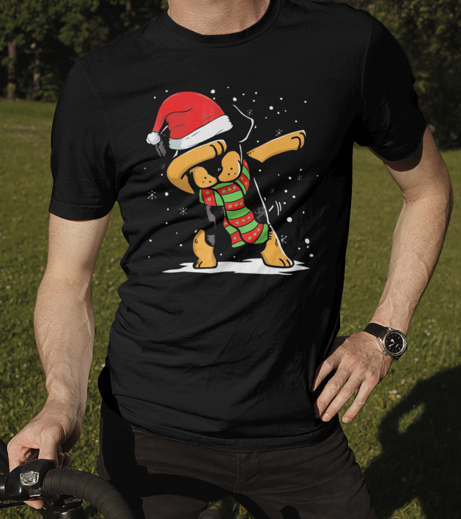 Dabbing Rottweiler Santa Christmas Dog With Scarf Love T-Shirt