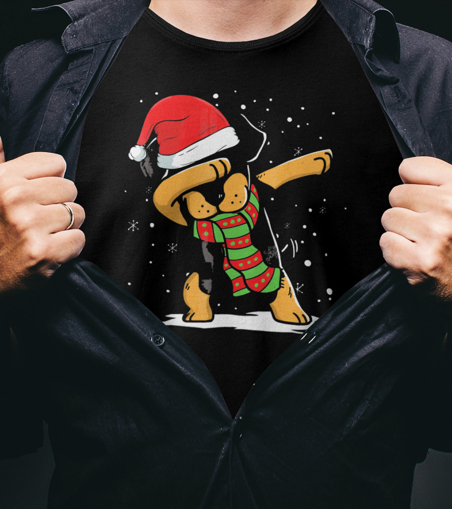 Dabbing Rottweiler Santa Christmas Dog With Scarf Love T-Shirt