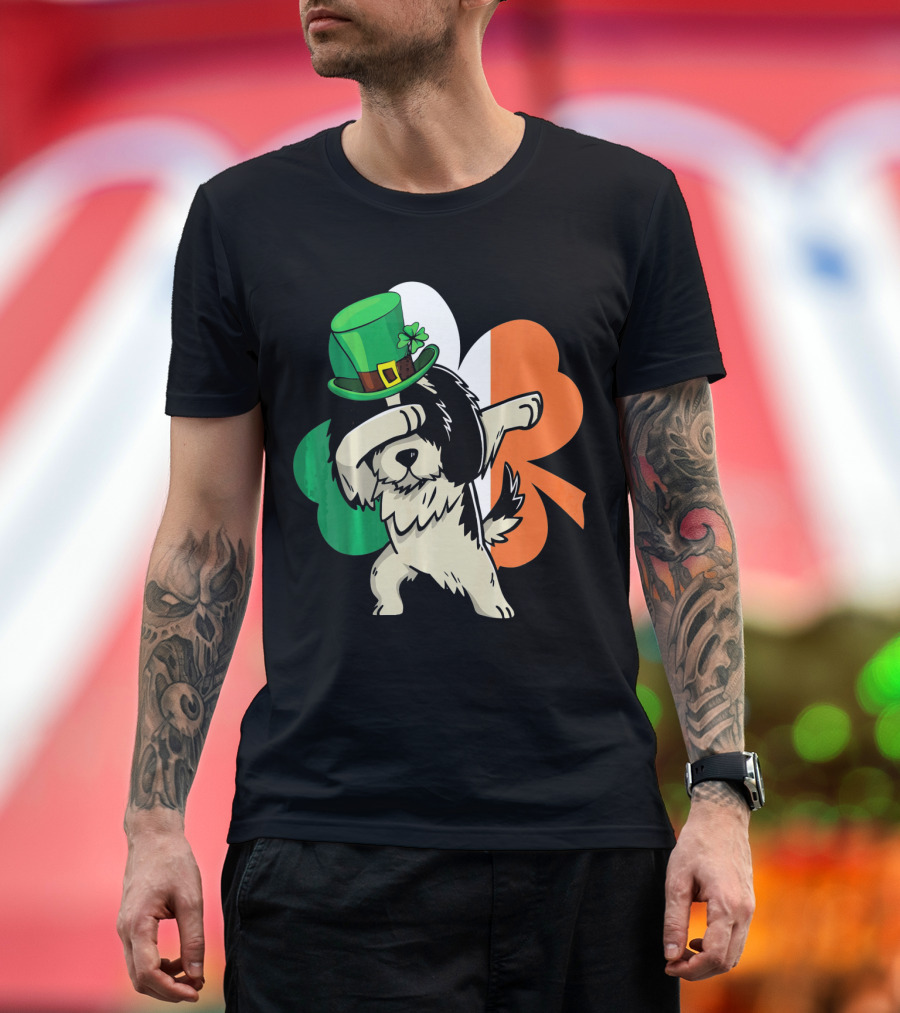 Dabbing Shih Tzu Shamrock Irish Hat Flag T-Shirt