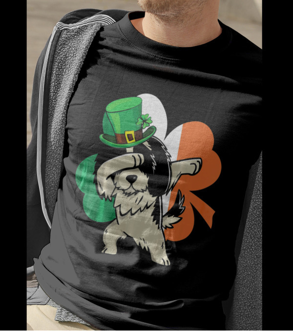 Dabbing Shih Tzu Shamrock Irish Hat Flag T-Shirt