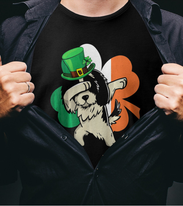 Dabbing Shih Tzu Shamrock Irish Hat Flag T-Shirt