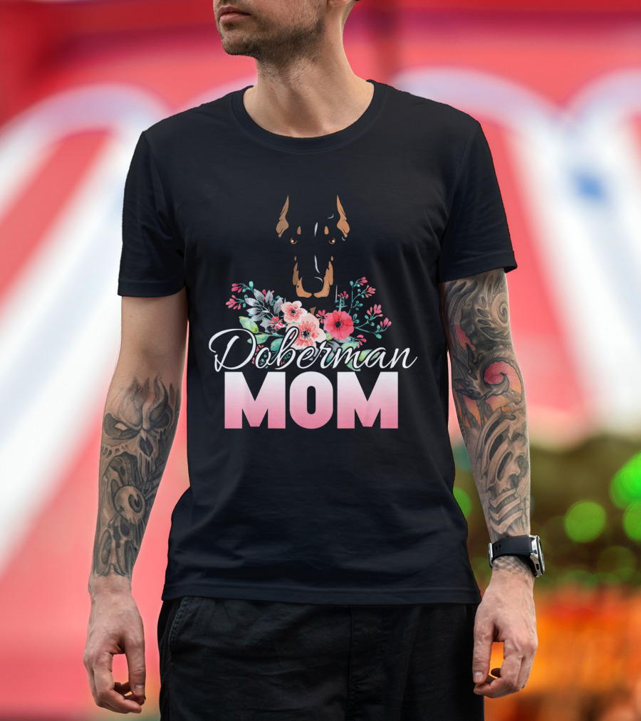 Doberman Mom Floral T-Shirt