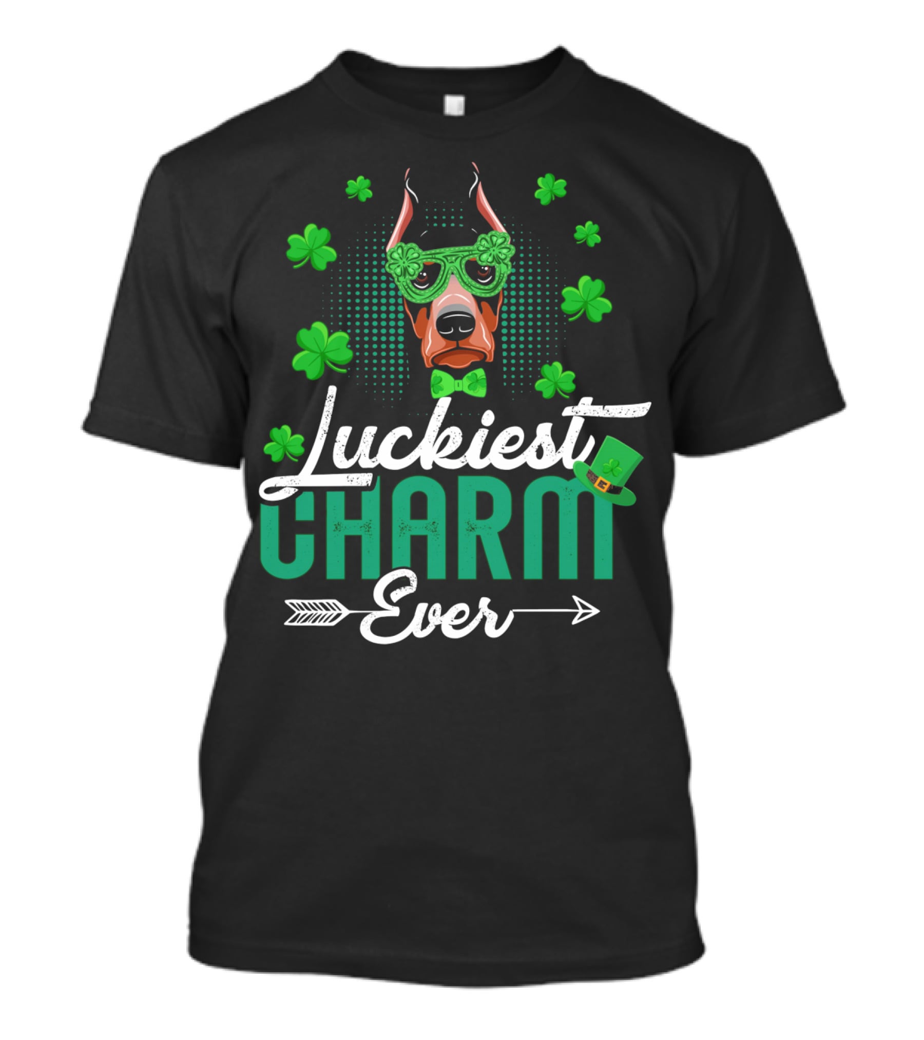 Luckiest Charm Ever Doberman Patrick's Day Shamrock Glasses T-Shirt