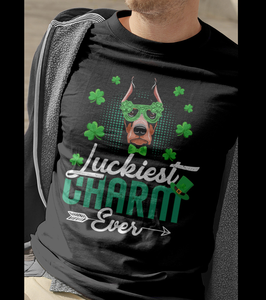 Luckiest Charm Ever Doberman Patrick's Day Shamrock Glasses T-Shirt