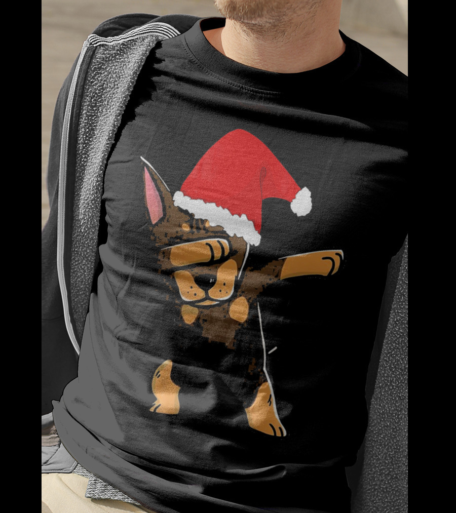 Doberman Pinscher Dabbing Santa Hat Christmas T-Shirt