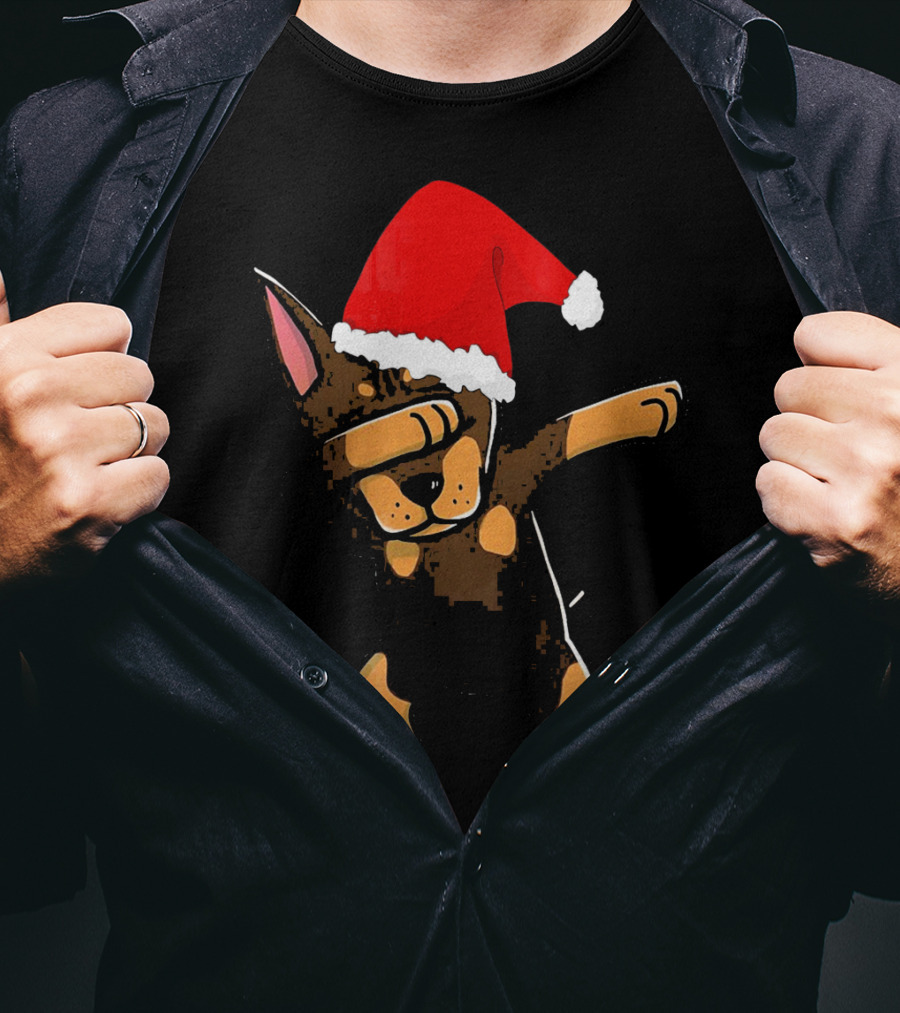 Doberman Pinscher Dabbing Santa Hat Christmas T-Shirt
