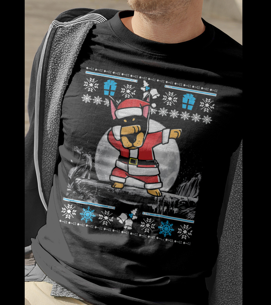 Doberman Pinscher Santa Claus Dabbing Christmas Sweater Moon Snowflake Gift T-Shirt