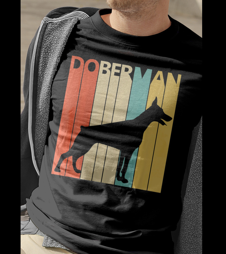 Doberman Vintage Silhouette Stripes For Dog Dad T-Shirt