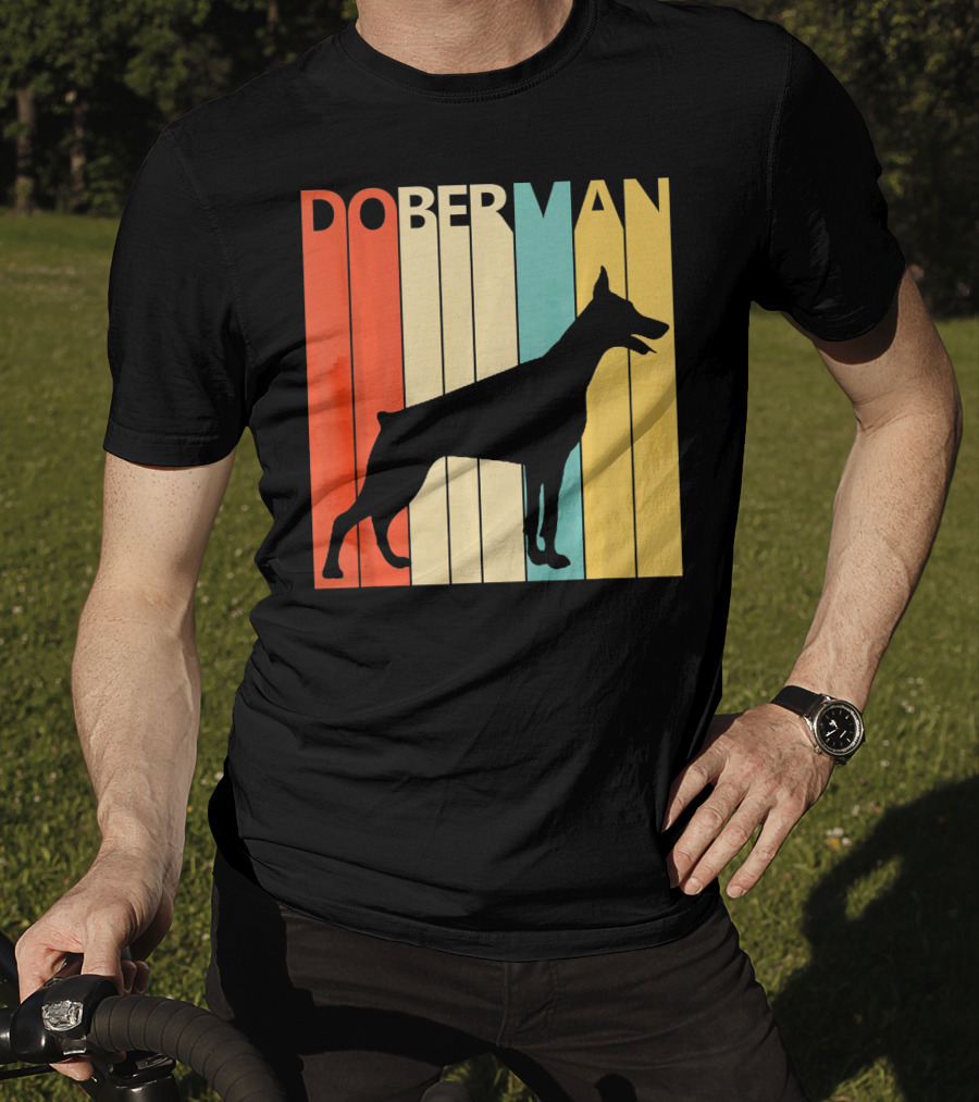 Doberman Vintage Silhouette Stripes For Dog Dad T-Shirt