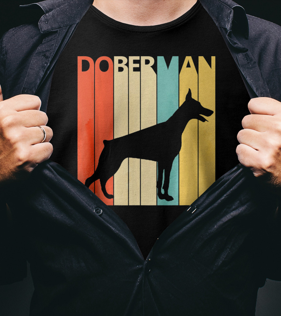 Doberman Vintage Silhouette Stripes For Dog Dad T-Shirt