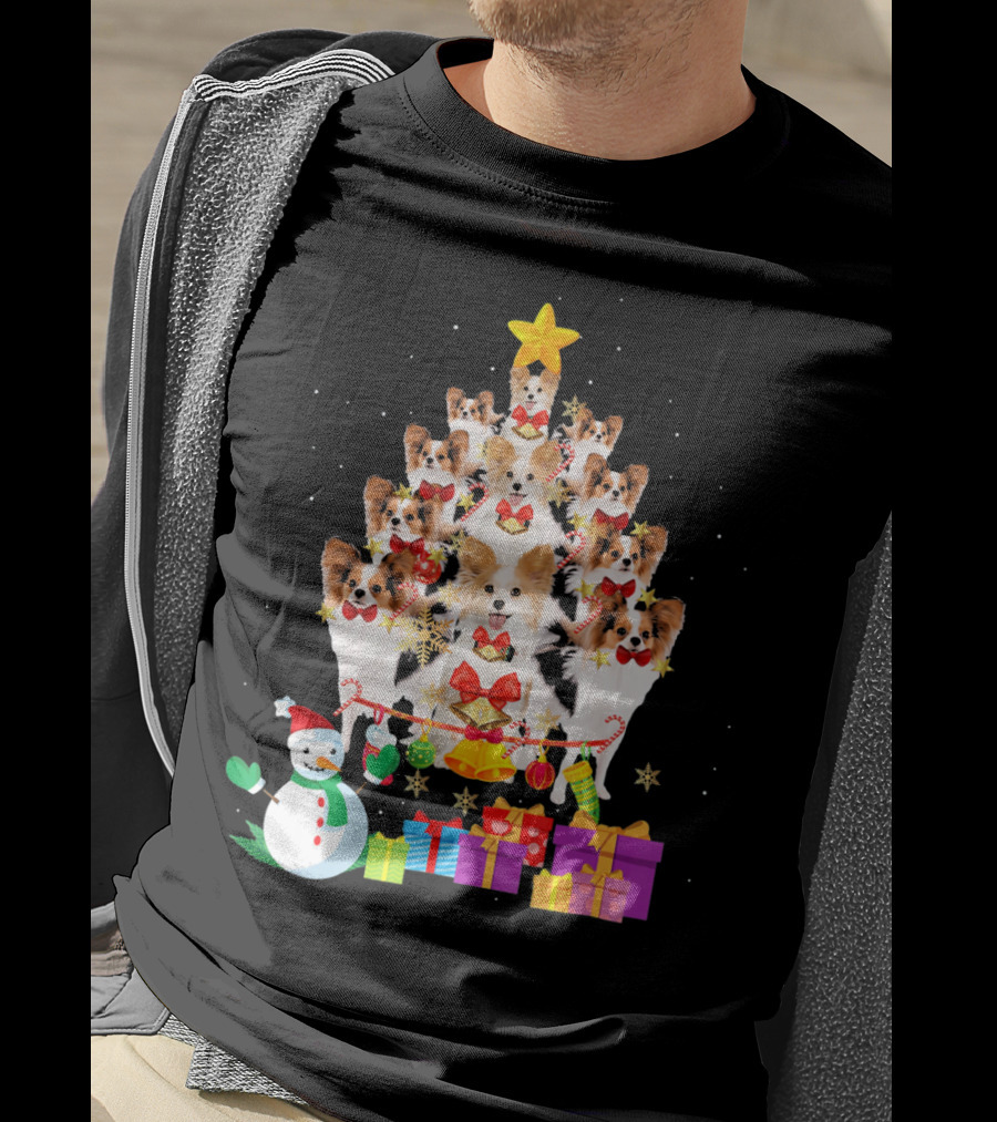 Dog Christmas Papillon Xmas Tree Snowman Gifts Holiday T-Shirt