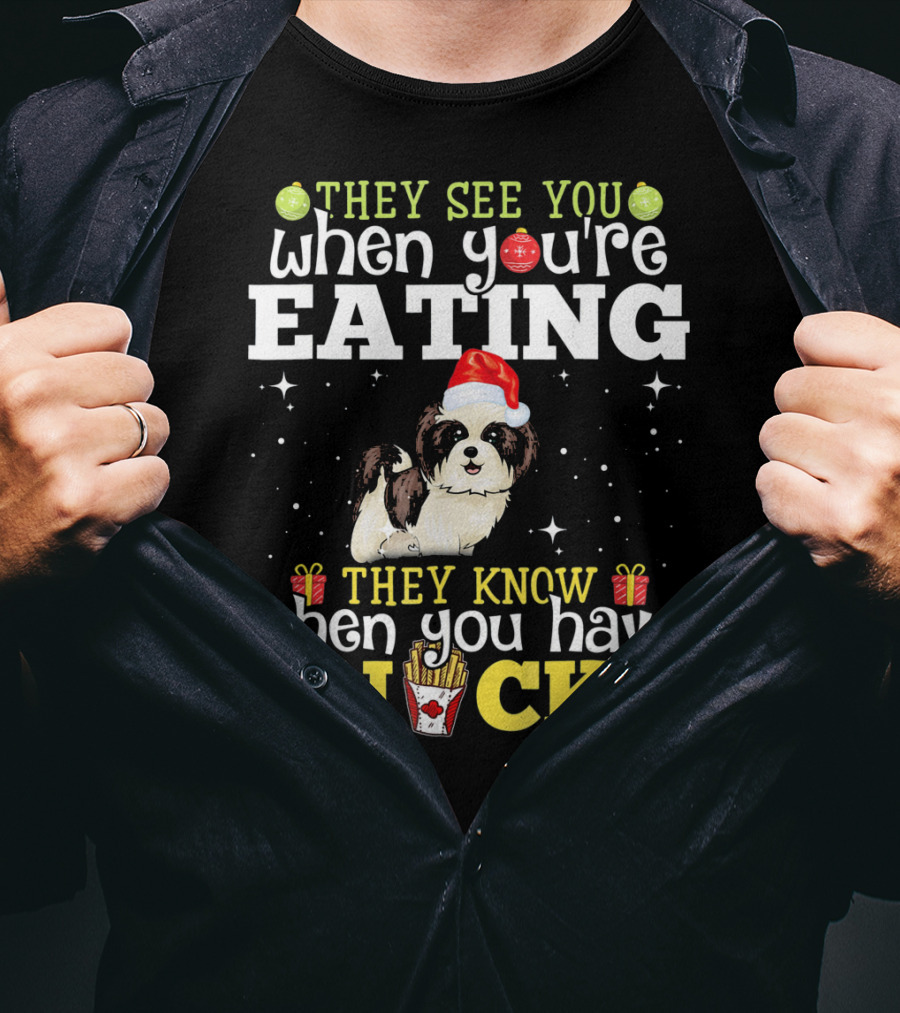 They See You When You’re Eating They Know When You Have Snacks Shih Tzu Christmas Dog Xmas T-Shirt