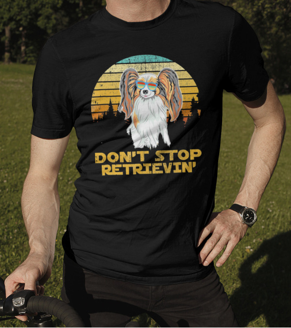 Don't Stop Retrievin' Papillon Sunglasses Retro Sunset T-Shirt