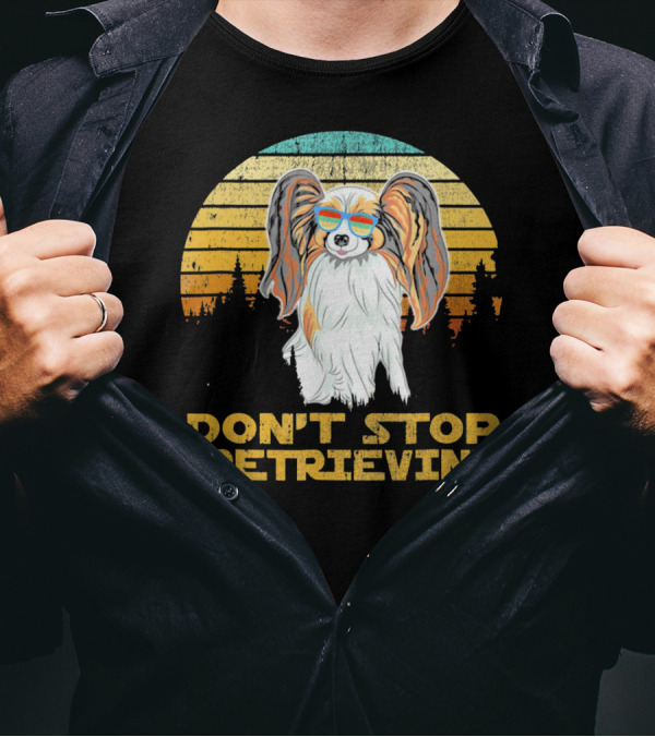 Don't Stop Retrievin' Papillon Sunglasses Retro Sunset T-Shirt