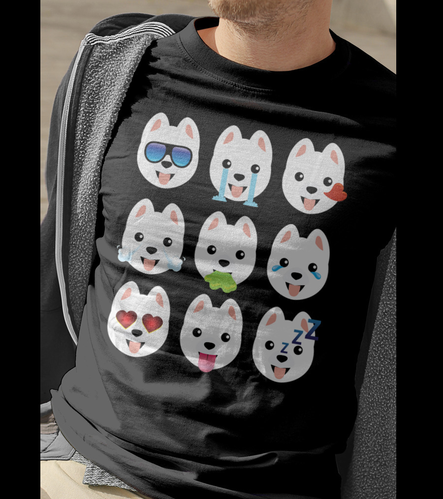 Pomeranian Dog Emoji Faces Funny Father Emotions T-Shirt