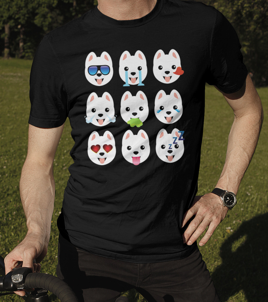 Pomeranian Dog Emoji Faces Funny Father Emotions T-Shirt