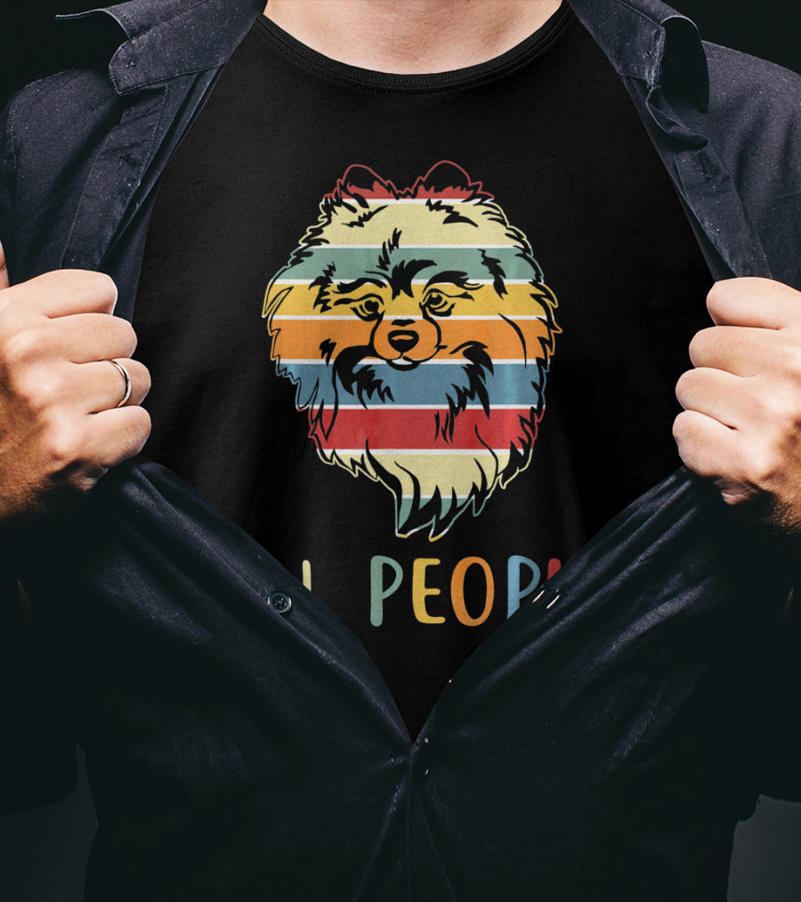Ew People Funny Pomeranian With Retro Striped T-Shirt