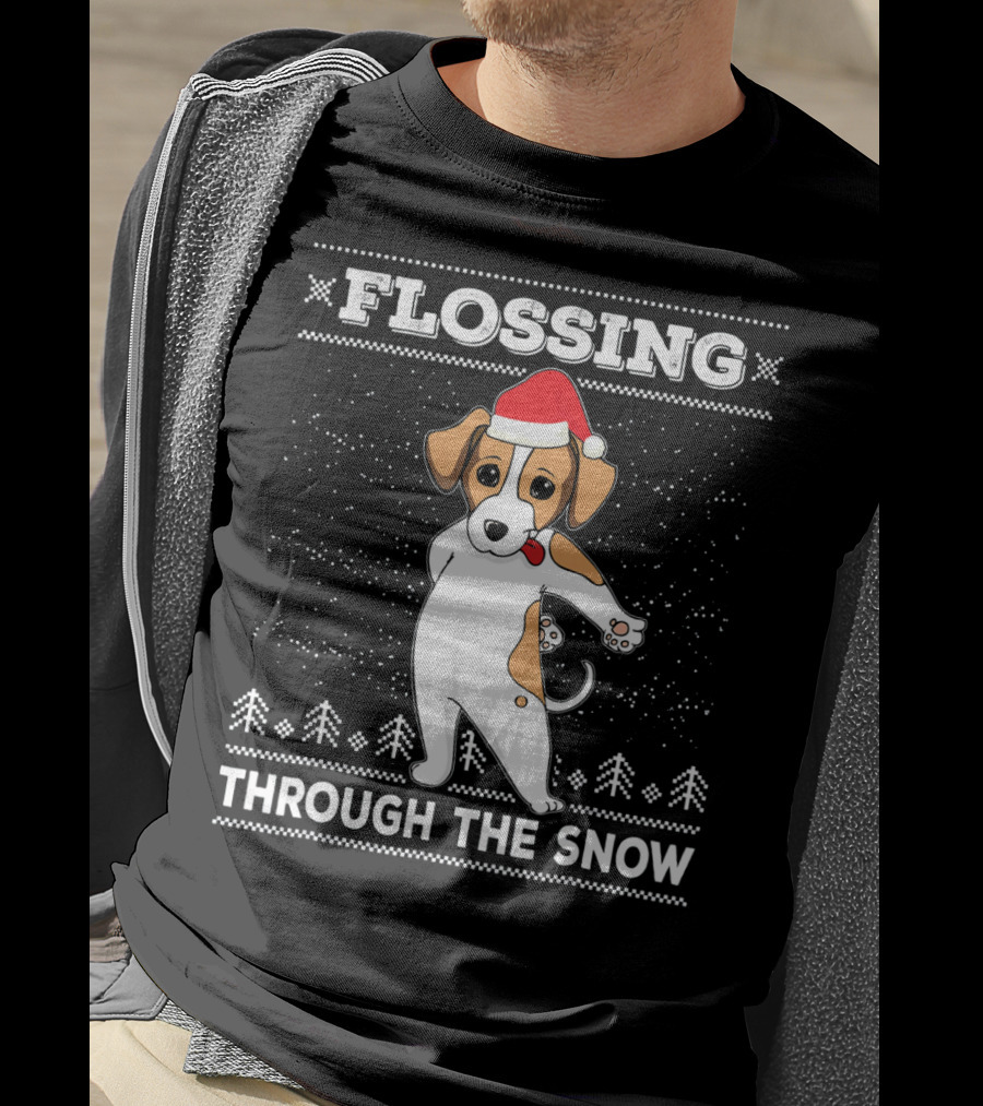 Flossing Through The Snow Jack Russell Terrier Santa Hat T-Shirt